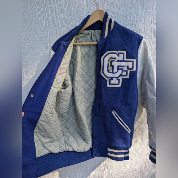 Vintage 1990 Letterman Wool Leather Varsity Jacket Track Wildcat Size 38 - Picture 7 of 8